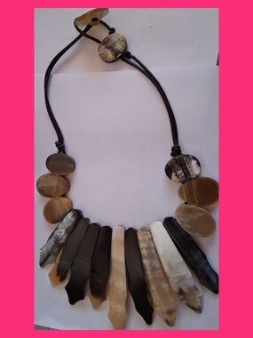 Handmade Natural Horn Statement Necklace in Brown and Cream